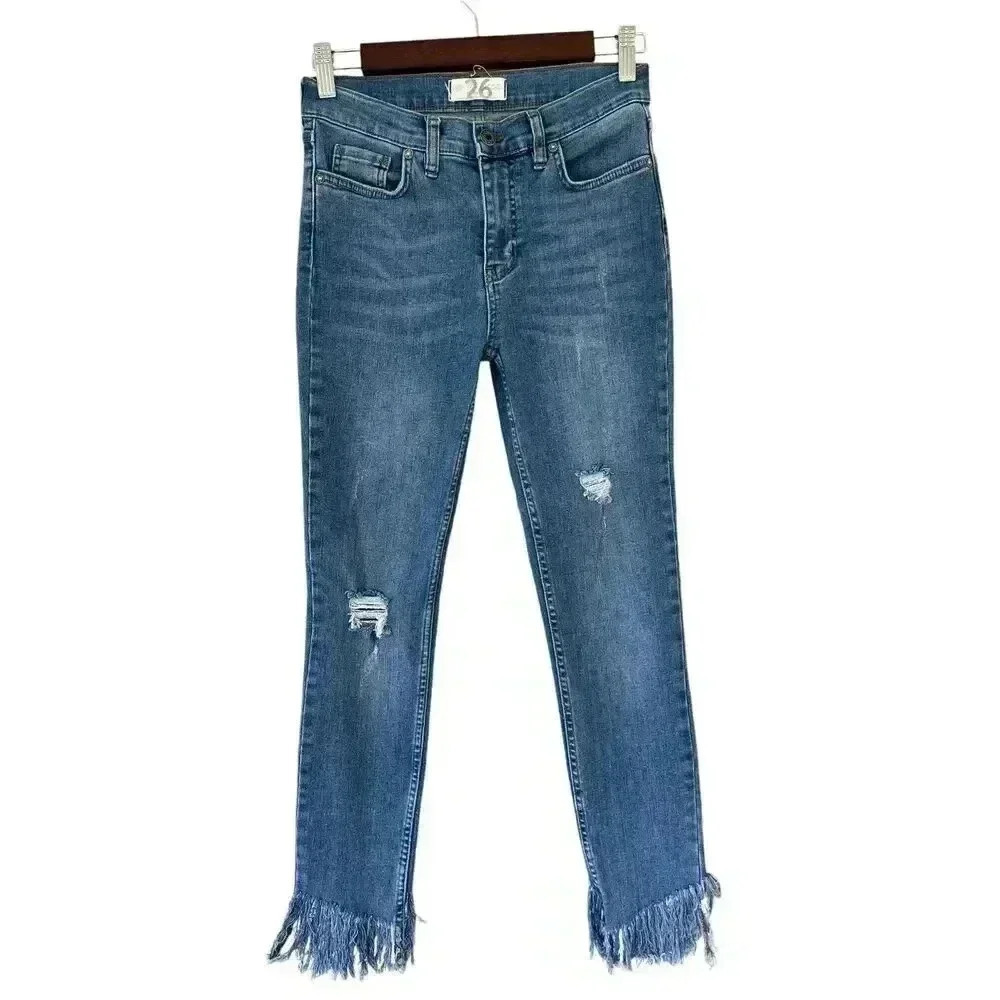 We The Free Great Heights Frayed Skinny Denim Jeans Size 26 Distressed Stretch
